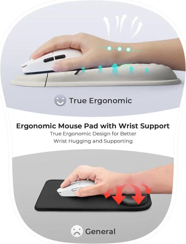 Alt view image 4 of 6 - Ergonomic Mouse Pad with Cute Black Cat Design for Carpal Tunnel Pain Relief 65% Usable Mouse Area Memory Foam Concave Wrist Rest for Office PC Gaming