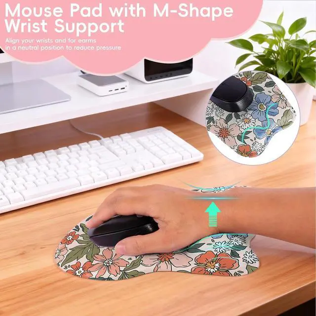 Alt view image 7 of 7 - Wrist Support Mouse Pad Anti Slip Rubber Wrist Rest Mousepad 9in X 8in Small Desktop Notebook Mouse Mat for Working and Gaming (M-Pink Floral)