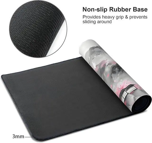 Alt view image 4 of 7 - Japanese Cherry Blossom Large Mouse Pad Gaming Keyboard Desk Pad Extended Mouse Mat Non-Slip Rubber Base with Stitched Edges for Office Game Home XXL 35.4x15.7