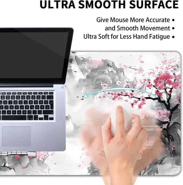 Alt view image 5 of 7 - Japanese Cherry Blossom Large Mouse Pad Gaming Keyboard Desk Pad Extended Mouse Mat Non-Slip Rubber Base with Stitched Edges for Office Game Home XXL 35.4x15.7