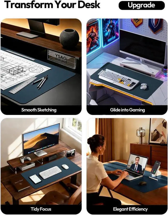 Alt view image 2 of 7 - Leather Desk Protector Office Mat Large Mouse Mat Non-Slip PU Leather Blotter Laptop Pad Waterproof Writing Pad for Office and Home (Dark Blue 31.5 x 15.8)