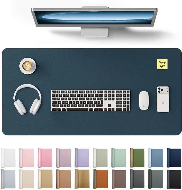 Main image of Leather Desk Protector Office Mat Large Mouse Mat Non-Slip PU Leather Blotter Laptop Pad Waterproof Writing Pad for Office and Home (Dark Blue 31.5 x 15.8)