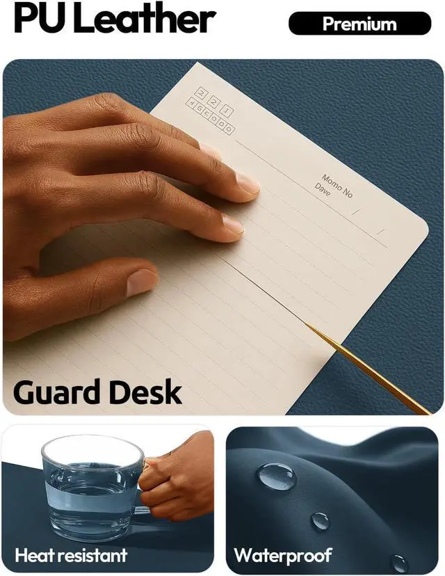Alt view image 3 of 7 - Leather Desk Protector Office Mat Large Mouse Mat Non-Slip PU Leather Blotter Laptop Pad Waterproof Writing Pad for Office and Home (Dark Blue 31.5 x 15.8)