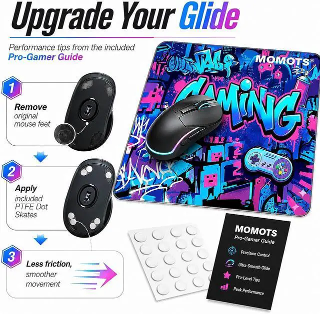 Alt view image 7 of 7 - Tempered Glass Gaming Mouse Pad Micro-Etched Hard Surface for Fast Glide & FPS 4mm Anti-Slip Silicone Base Includes PTFE Skates & Kit 13.8 x 11.8 / 350mm x 300mm Medium Cyberpunk Edition
