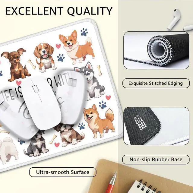 Alt view image 3 of 6 - Life is Better with Dogs Mouse Pad Funny Dogs Design 10.2x8.3 inches Microfiber Non-slip Office