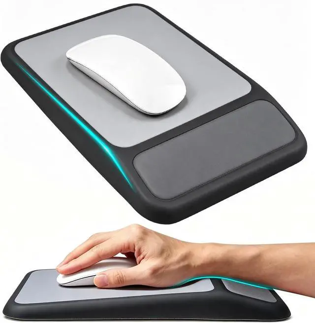 Main image of Ergonomic Mouse Pad with Wrist Rest 8°Slope Design Memory Foam Support | Spacious Lycra Surface Non-Slip Stable PU Base Pain Relief High Tracking Accuracy Fits Magic Mouse for Home Office Black