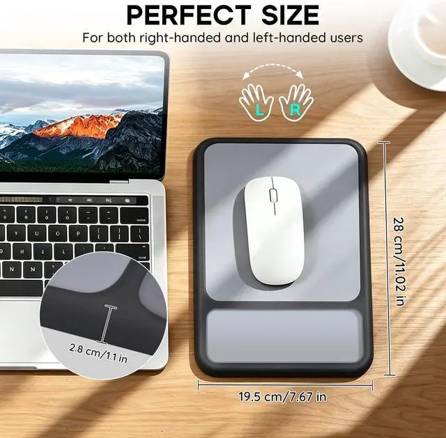 Alt view image 5 of 7 - Ergonomic Mouse Pad with Wrist Rest 8°Slope Design Memory Foam Support | Spacious Lycra Surface Non-Slip Stable PU Base Pain Relief High Tracking Accuracy Fits Magic Mouse for Home Office Black