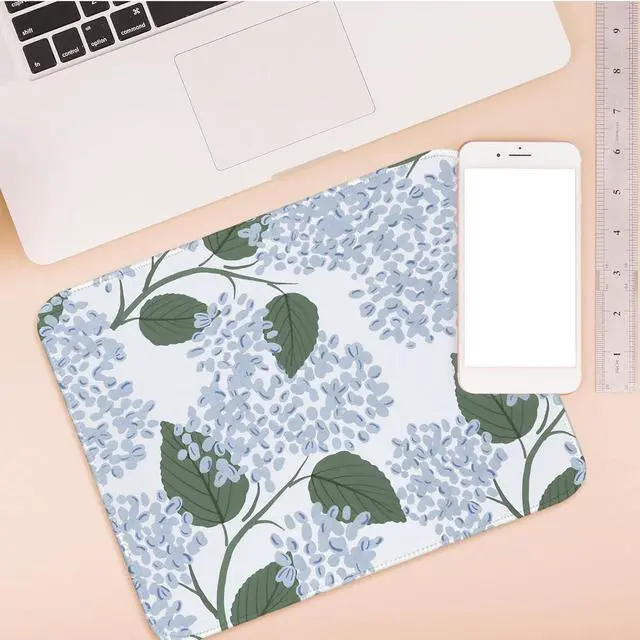 Alt view image 2 of 6 - Light Blue Mouse Pad Blue Hydrangea Mousepad Mat Small Cute Flroal Mouse Pad for Desks Hydrangea Aesthetic Office Desk Accessories Flroal Gifts for Women 10.2x8.2