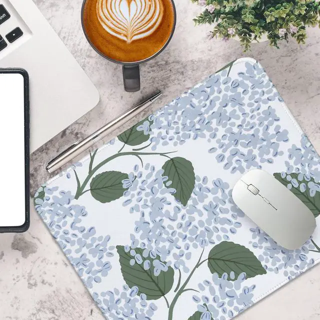 Alt view image 4 of 6 - Light Blue Mouse Pad Blue Hydrangea Mousepad Mat Small Cute Flroal Mouse Pad for Desks Hydrangea Aesthetic Office Desk Accessories Flroal Gifts for Women 10.2x8.2