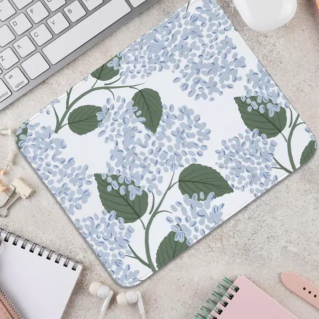 Alt view image 5 of 6 - Light Blue Mouse Pad Blue Hydrangea Mousepad Mat Small Cute Flroal Mouse Pad for Desks Hydrangea Aesthetic Office Desk Accessories Flroal Gifts for Women 10.2x8.2