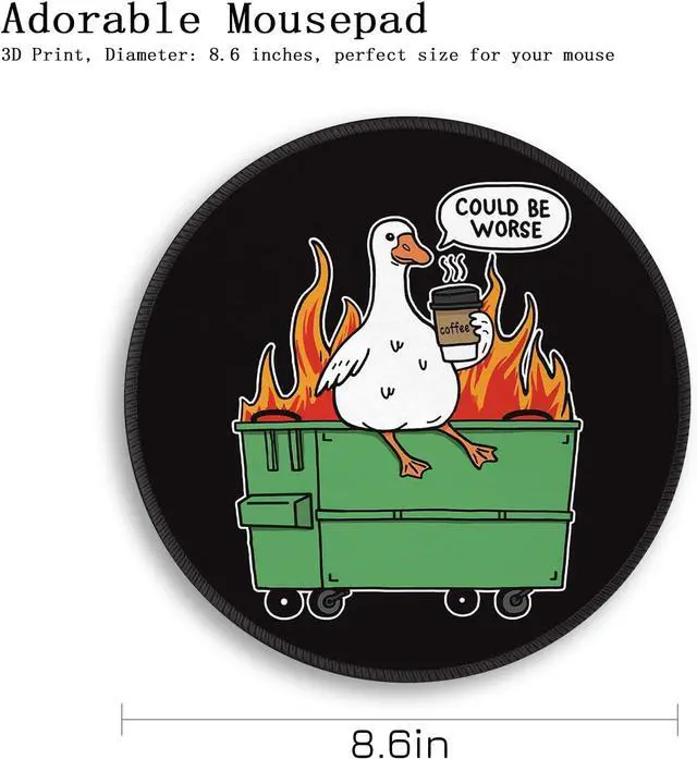 Alt view image 3 of 7 - Funny Goose Mouse Pad - 8.6 Inch Round Non-Slip Office Desk Mat Cute Humorous Gift for Coworkers Boss Premium Stitched Washable Mousepad for Computer Laptop Office Desk Accessories
