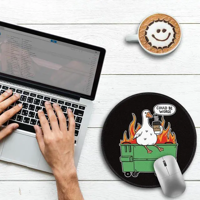Alt view image 2 of 7 - Funny Goose Mouse Pad - 8.6 Inch Round Non-Slip Office Desk Mat Cute Humorous Gift for Coworkers Boss Premium Stitched Washable Mousepad for Computer Laptop Office Desk Accessories