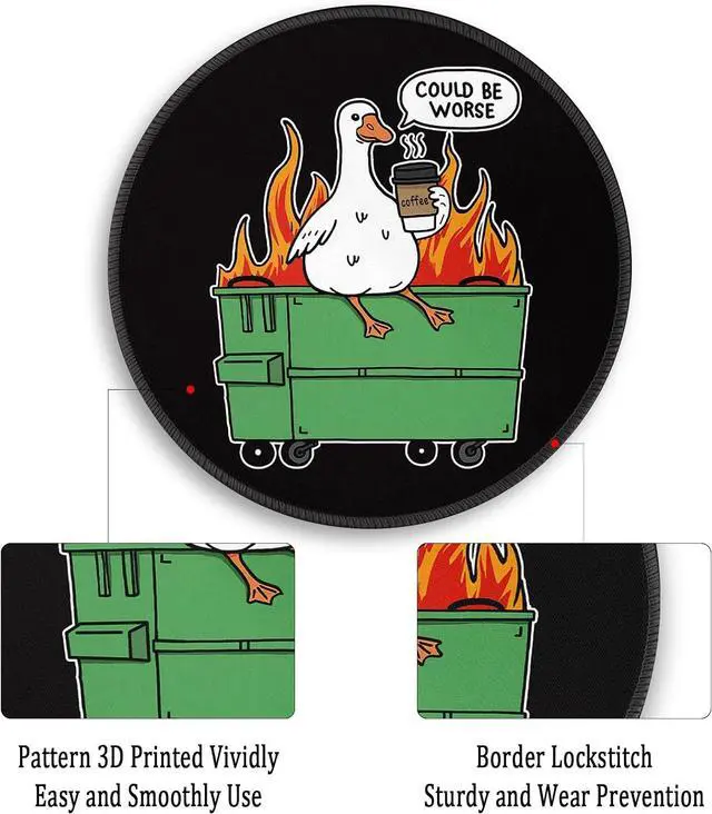 Alt view image 4 of 7 - Funny Goose Mouse Pad - 8.6 Inch Round Non-Slip Office Desk Mat Cute Humorous Gift for Coworkers Boss Premium Stitched Washable Mousepad for Computer Laptop Office Desk Accessories