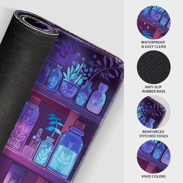 Alt view image 6 of 7 - Mystical Potion Bottles Gaming Mouse Pad 31.5x15.7XXL Desk Mat Non-Slip Rubber Base & Stitched Edges - Extended Waterproof Mousepad for PC/Laptop/Office/Home Decor