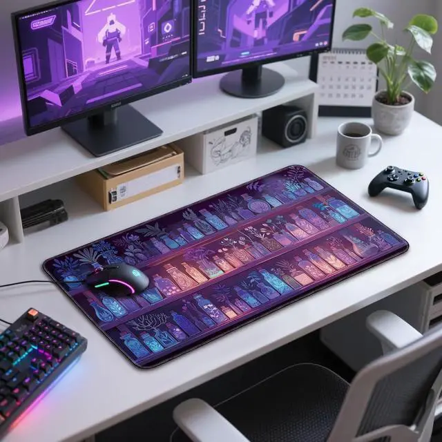 Alt view image 7 of 7 - Mystical Potion Bottles Gaming Mouse Pad 31.5x15.7XXL Desk Mat Non-Slip Rubber Base & Stitched Edges - Extended Waterproof Mousepad for PC/Laptop/Office/Home Decor