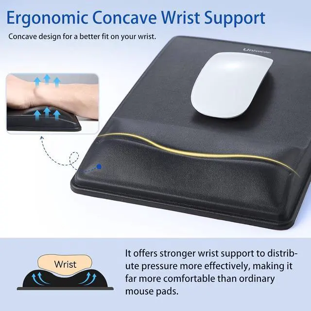 Alt view image 3 of 7 - Pain Relief & Wrist Support Mouse Pad Ergonomic Design with Contouring Memory Foam High-Precision PU Surface Non-Slip Base for Office/Gaming(Black)