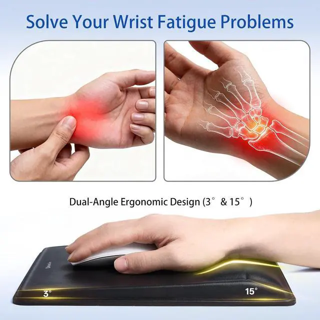 Alt view image 2 of 7 - Pain Relief & Wrist Support Mouse Pad Ergonomic Design with Contouring Memory Foam High-Precision PU Surface Non-Slip Base for Office/Gaming(Black)