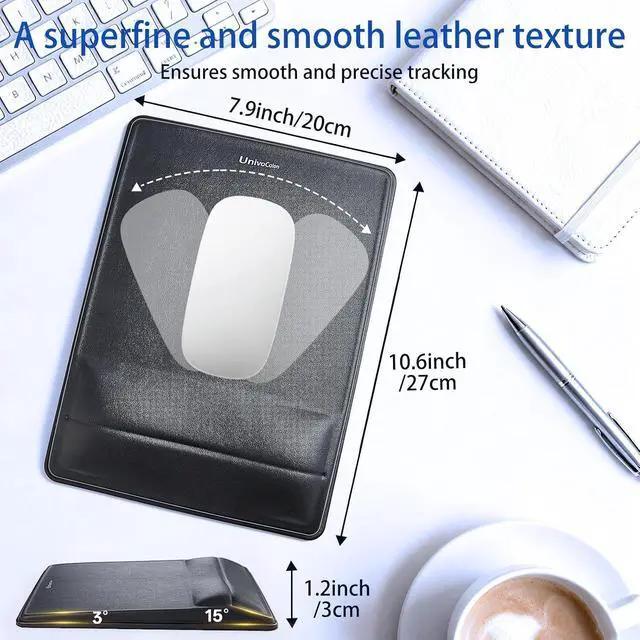 Alt view image 6 of 7 - Pain Relief & Wrist Support Mouse Pad Ergonomic Design with Contouring Memory Foam High-Precision PU Surface Non-Slip Base for Office/Gaming(Black)