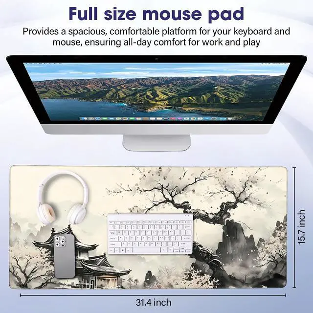 Alt view image 2 of 7 - Professional Extended Gaming Mouse Pad - 31.5 x 15.7 Large Desk Mat with Stitched Edges Waterproof Coating Non-Slip Rubber Base for Gamers Esports Pros Office Home Landscaping