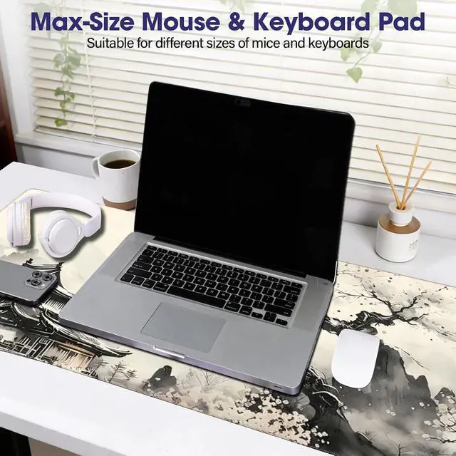 Alt view image 6 of 7 - Professional Extended Gaming Mouse Pad - 31.5 x 15.7 Large Desk Mat with Stitched Edges Waterproof Coating Non-Slip Rubber Base for Gamers Esports Pros Office Home Landscaping