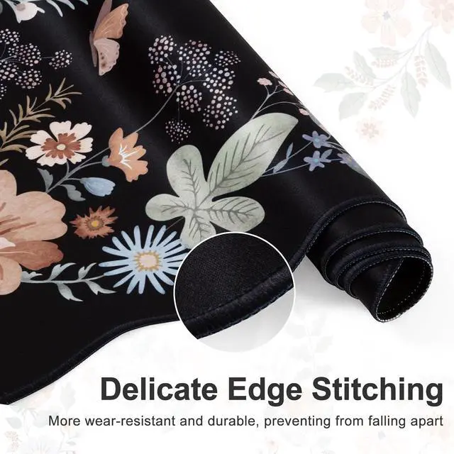 Alt view image 6 of 7 - Floral Scalloped Mouse Pad Sets Desk Matt for Desktop Mouse Pad with Wrist Support Extra Large Desk Size Mouse Mat+Cup Coaster with Non-Slip Base for Women Home Office (Black)