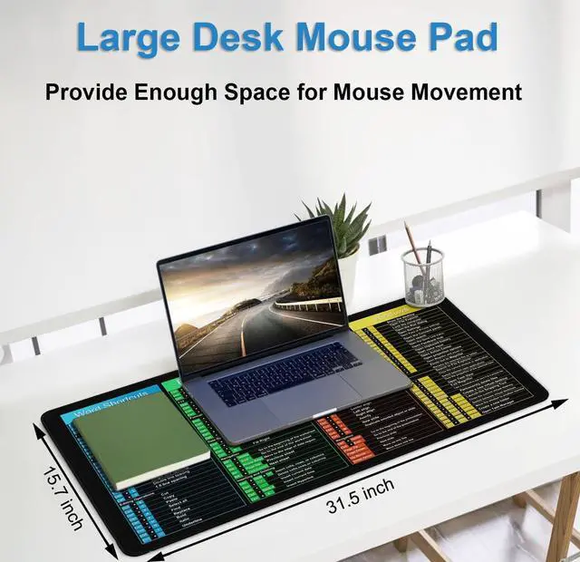 Alt view image 5 of 7 - Excel Shortcuts Large Mouse Pad Excel/Word/Power Point/Windows 31.5 x 15.7 Gaming Mousepad with Stitched Edge Non-Slip Rubber Base Waterproof Big Long Keyboard Mat for Gamer Office & Home