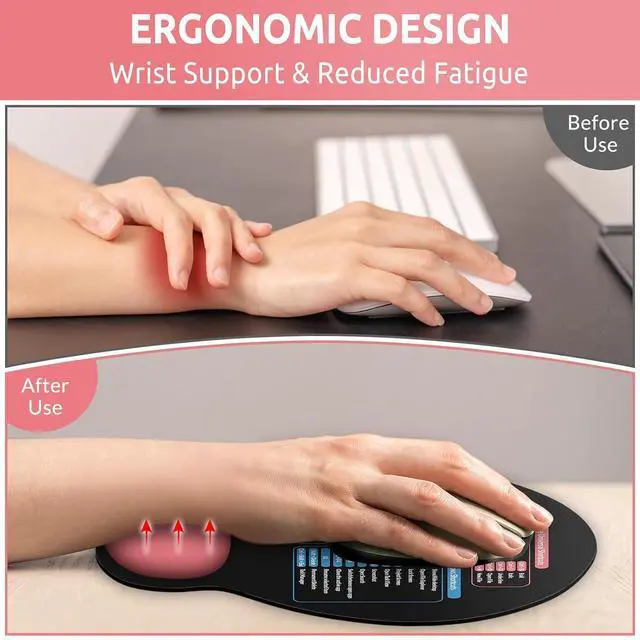Alt view image 4 of 7 - Ergonomic Mouse Pad with Wrist Rest Small Excel Cheat Sheet Desk Pad with Windows & Office & Excel Shortcuts Non-Slip Rubber Base Mouse Pads for Desk with Smooth Surface Black Pink