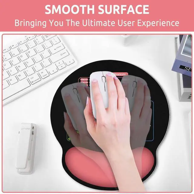 Alt view image 5 of 7 - Ergonomic Mouse Pad with Wrist Rest Small Excel Cheat Sheet Desk Pad with Windows & Office & Excel Shortcuts Non-Slip Rubber Base Mouse Pads for Desk with Smooth Surface Black Pink
