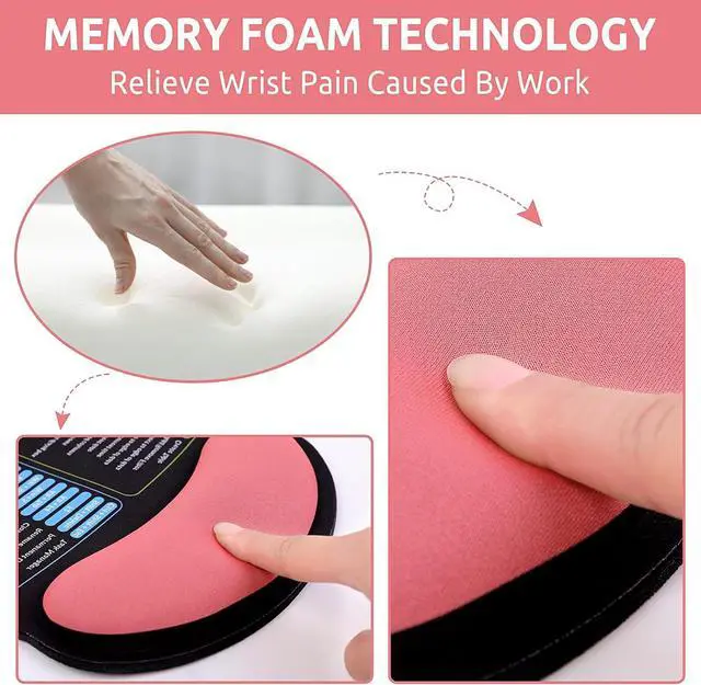 Alt view image 6 of 7 - Ergonomic Mouse Pad with Wrist Rest Small Excel Cheat Sheet Desk Pad with Windows & Office & Excel Shortcuts Non-Slip Rubber Base Mouse Pads for Desk with Smooth Surface Black Pink