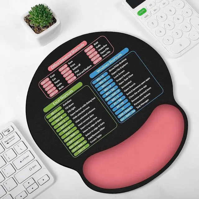 Alt view image 7 of 7 - Ergonomic Mouse Pad with Wrist Rest Small Excel Cheat Sheet Desk Pad with Windows & Office & Excel Shortcuts Non-Slip Rubber Base Mouse Pads for Desk with Smooth Surface Black Pink