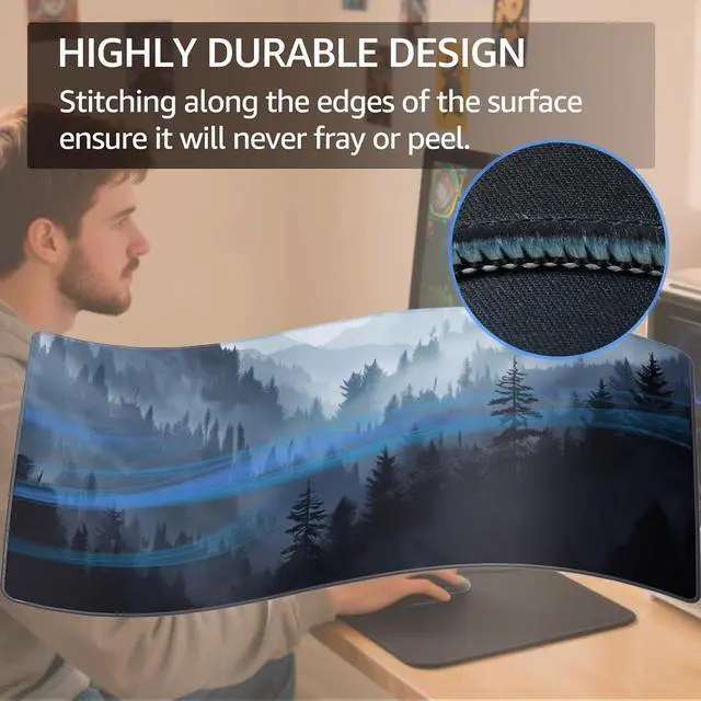 Alt view image 3 of 6 - Large Gaming Mouse Pad Desk Mat 31.5 x 11.8 in Cloud Forest XL | Smooth Micro-Weave Surface Artistic Pattern Design Non-Slip Rubber Base Durable Stitched Edges Office & Home Use