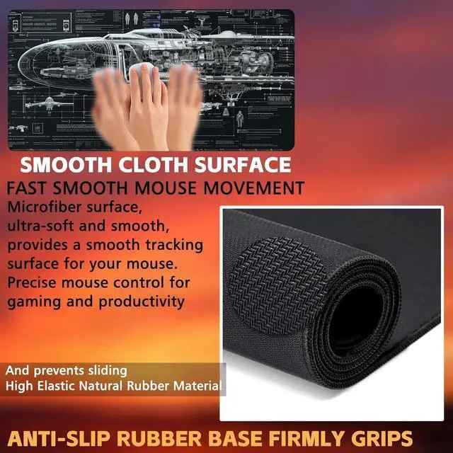 Alt view image 3 of 7 - Large Gaming Mouse Pad for Desk Spaceship Detailed Blueprint Desk Mat Spacecraft Assembly Diagram Desk Pad 31.5x15.7 Extended Big Keyboard Mouse Pad with Non-Slip Base and Stitched Edge
