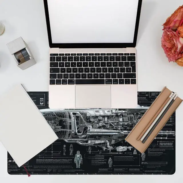 Alt view image 7 of 7 - Large Gaming Mouse Pad for Desk Spaceship Detailed Blueprint Desk Mat Spacecraft Assembly Diagram Desk Pad 31.5x15.7 Extended Big Keyboard Mouse Pad with Non-Slip Base and Stitched Edge