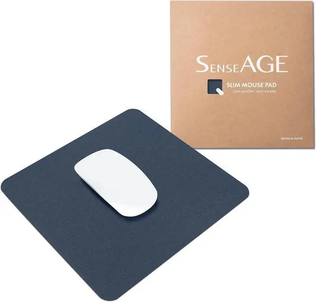 Main image of Slim Mouse Pad for Home/Office Portable Mouse Mat for Computer & Laptop Seamless Clothing Non-Slip Base Compatible with Laser and Optical Mouse 8.66 x 8.66 (Dark Blue (with Logo))