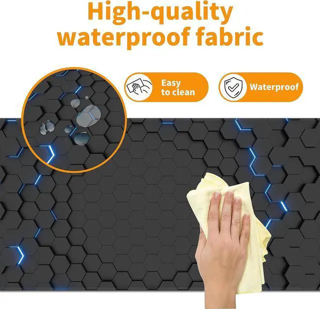 Alt view image 4 of 7 - Blue Honeycomb Mouse Pad XXL 35.4x15.7 Big Gaming Mousepad Geometric Hexagon Large Extended Mouse Mat Non-Slip Rubber Base Waterproof with Stitched Edges for Gaming Office Home