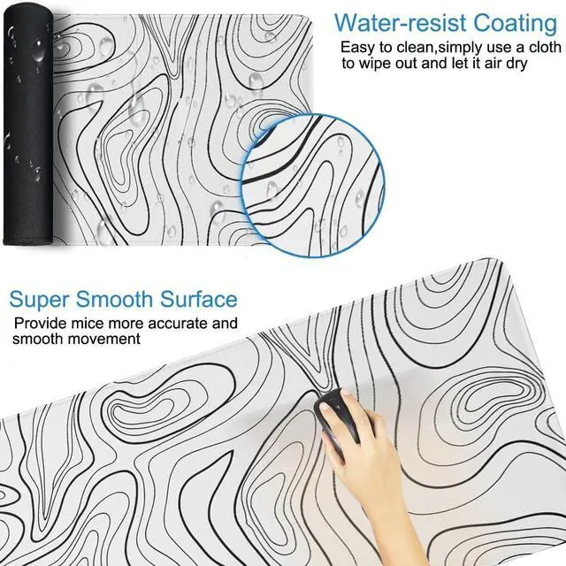 Alt view image 3 of 7 - Large Mouse Pad 31.5 x 11.8 in Gaming Mousepad with Stitched Edges Premium Microfiber Cloth Surface Waterproof Non-Slip Base Keyboard Desk Mat for Home Office Gaming White Black Lines
