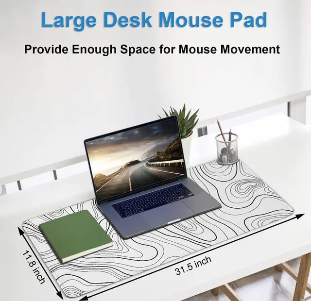 Alt view image 5 of 7 - Large Mouse Pad 31.5 x 11.8 in Gaming Mousepad with Stitched Edges Premium Microfiber Cloth Surface Waterproof Non-Slip Base Keyboard Desk Mat for Home Office Gaming White Black Lines