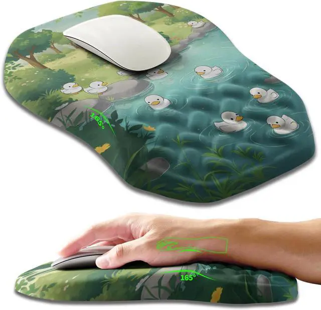 Main image of Ergonomic Slope Mouse Pad Wrist Support Wrist Rest Mousepad for Carpal Tunnel Pain Relief with Massage Bulge and Slow Rebound Memory Foam (12x8 inch Cute Ducks)