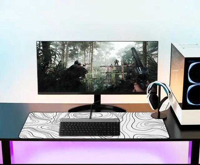 Alt view image 6 of 7 - Large Mouse Pad 31.5 x 11.8 in Gaming Mousepad with Stitched Edges Premium Microfiber Cloth Surface Waterproof Non-Slip Base Keyboard Desk Mat for Home Office Gaming White Black Lines