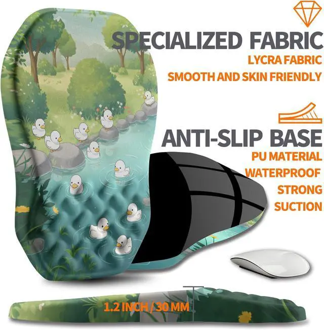 Alt view image 6 of 6 - Ergonomic Slope Mouse Pad Wrist Support Wrist Rest Mousepad for Carpal Tunnel Pain Relief with Massage Bulge and Slow Rebound Memory Foam (12x8 inch Cute Ducks)
