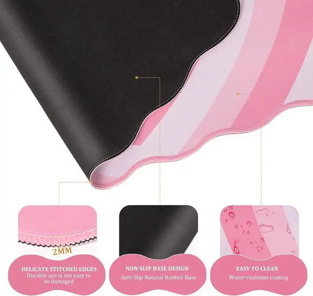 Alt view image 4 of 7 - Pink Heart Mouse Pad Set Scalloped XXL Desk Mat + Ergonomic Mouse Wrist Rest + Gel Keyboard Wrist Rest for Keyboard 65%/75% 3in1 Large Desk Pad for Desktop Home Office Computer Game