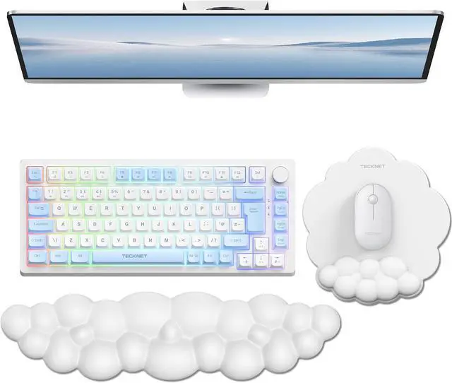Main image of Cloud Mouse Pad with Wrist Rest Ergonomic Cloud Wrist Rest with Non-Slip Base PU Leather Memory Foam Mouse Pad Wrist Support for Keyboard and Mouse Pain Relief for Typing Gaming White