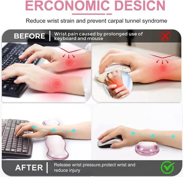 Alt view image 7 of 7 - Pink Heart Mouse Pad Set Scalloped XXL Desk Mat + Ergonomic Mouse Wrist Rest + Gel Keyboard Wrist Rest for Keyboard 65%/75% 3in1 Large Desk Pad for Desktop Home Office Computer Game