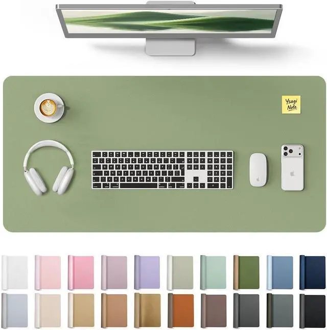 Main image of Leather Desk Protector Office Mat Large Mouse Mat Non-Slip PU Leather Blotter Laptop Desk Mat Waterproof Writing Pad for Office and Home (Bamboo Green 31.5 x 15.8)