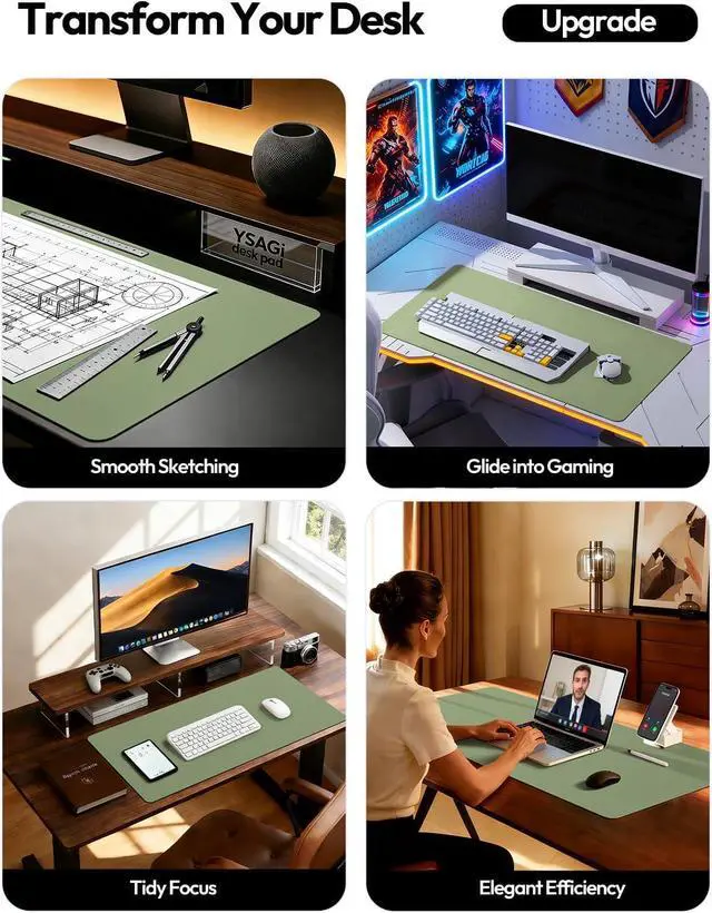 Alt view image 2 of 7 - Leather Desk Protector Office Mat Large Mouse Mat Non-Slip PU Leather Blotter Laptop Desk Mat Waterproof Writing Pad for Office and Home (Bamboo Green 31.5 x 15.8)