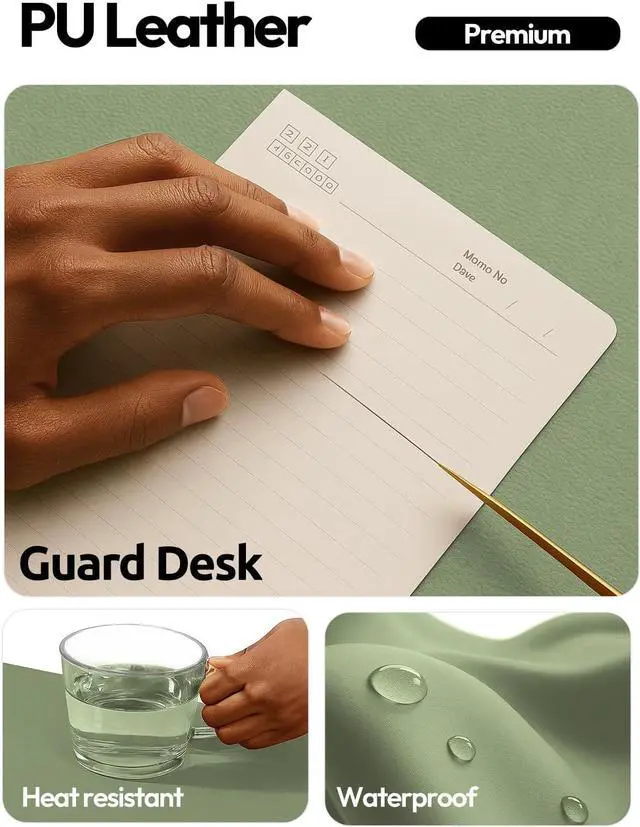 Alt view image 3 of 7 - Leather Desk Protector Office Mat Large Mouse Mat Non-Slip PU Leather Blotter Laptop Desk Mat Waterproof Writing Pad for Office and Home (Bamboo Green 31.5 x 15.8)