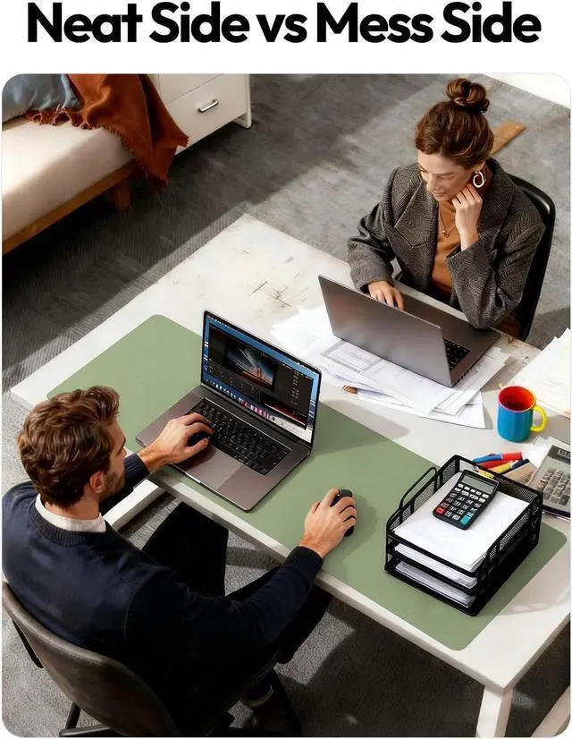 Alt view image 6 of 7 - Leather Desk Protector Office Mat Large Mouse Mat Non-Slip PU Leather Blotter Laptop Desk Mat Waterproof Writing Pad for Office and Home (Bamboo Green 31.5 x 15.8)