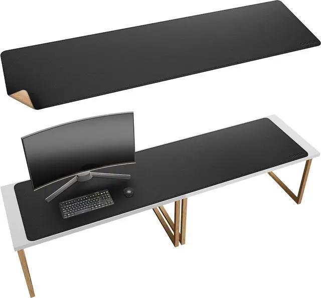 Main image of 71 x 20 Cork & PU Leather Desk Mat (Black) - Huge Mouse Pad Double Sided Waterproof Desk Pad Protector for Gaming Office Home