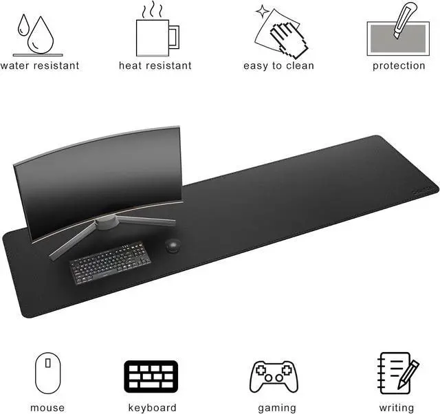 Alt view image 3 of 7 - 71 x 20 Cork & PU Leather Desk Mat (Black) - Huge Mouse Pad Double Sided Waterproof Desk Pad Protector for Gaming Office Home