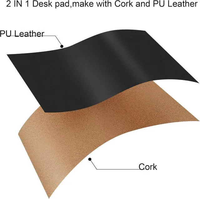 Alt view image 4 of 7 - 71 x 20 Cork & PU Leather Desk Mat (Black) - Huge Mouse Pad Double Sided Waterproof Desk Pad Protector for Gaming Office Home